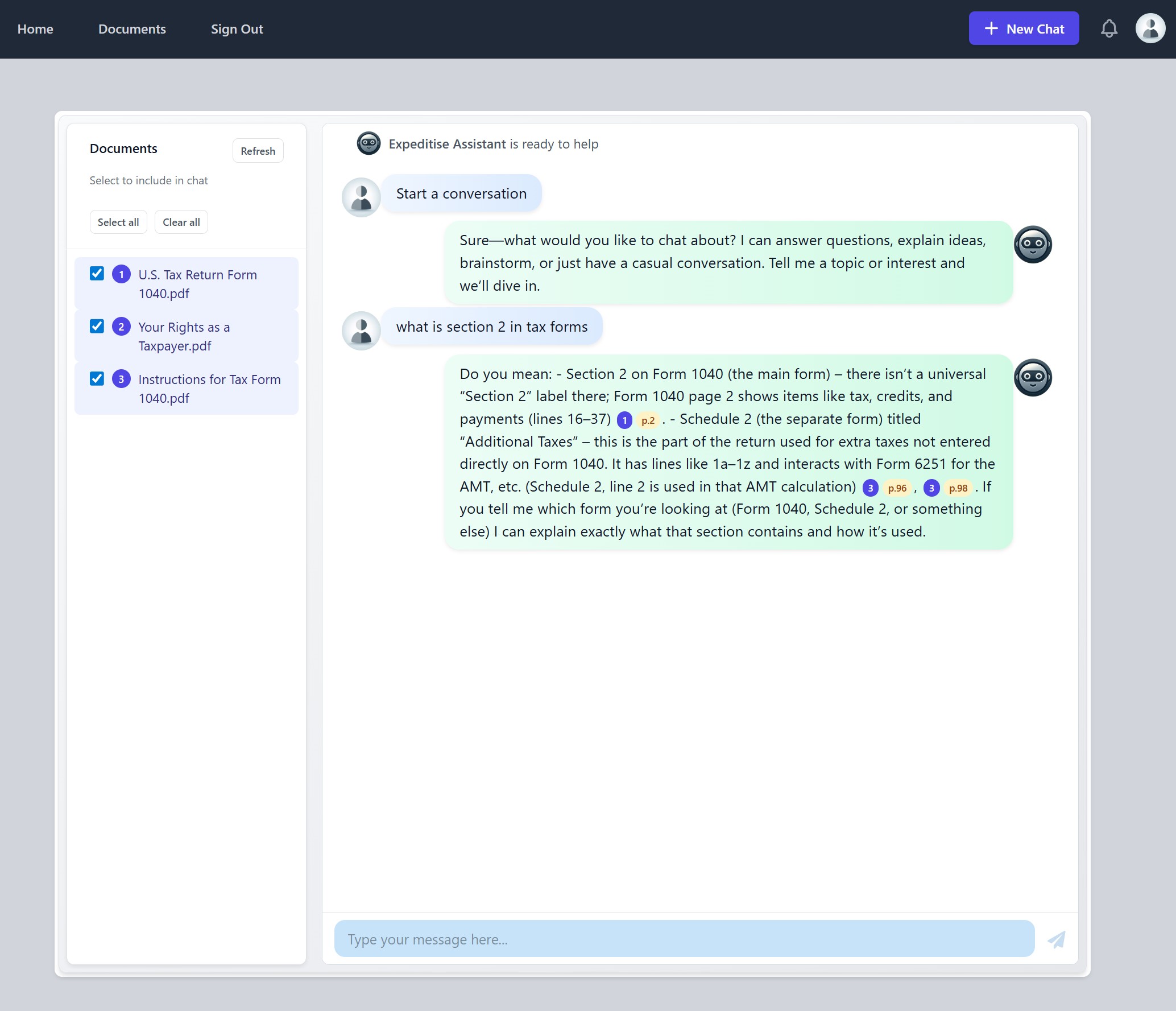 ExpressExplain Chat Interface